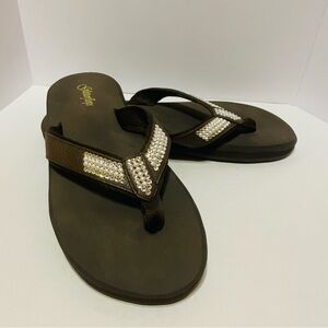 Thomas & King Glitter Fancy Flip Flop Womens 11 Brown Sandal Beach Casual Jewels